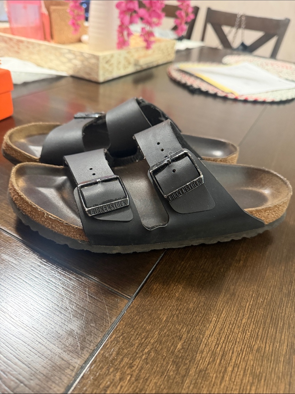 Birkenstock Black Double Strap Cork Footbed Sandals - Picture 2 of 3